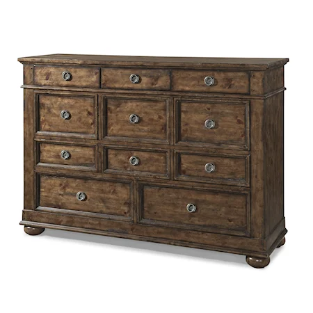 Dresser with 11 Storage Drawers and Rustic Style